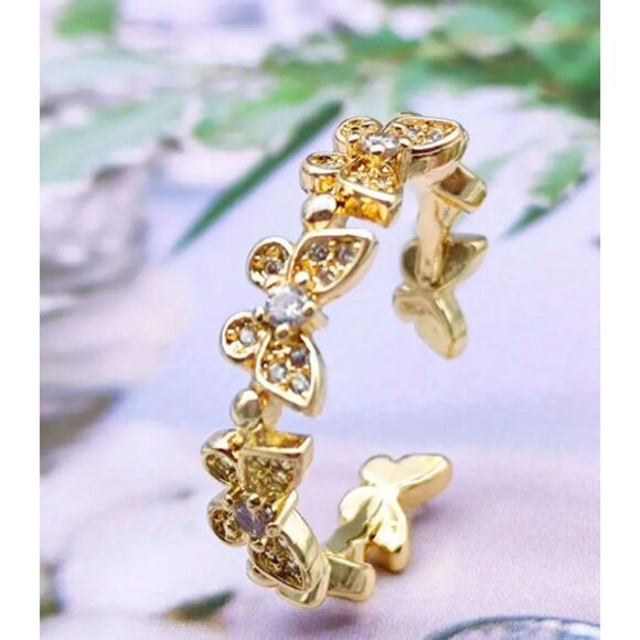 Dainty Gold Rhinestone Butterfly Ring Adjustable Butterflies - Picture 6 of 7